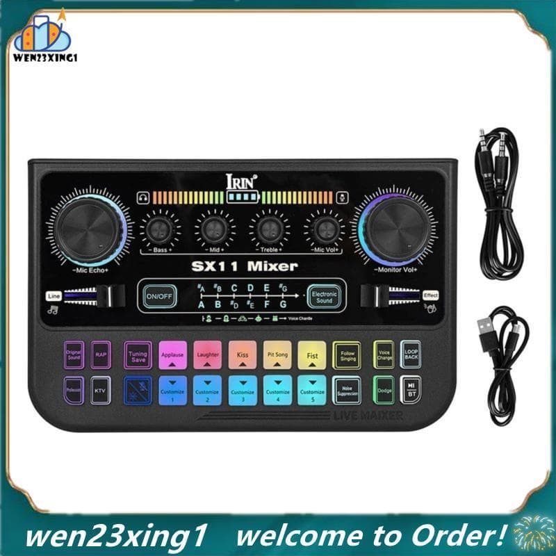[Wen-Shop] Placa De Som Ao Vivo Do Mixer De Áudio SX11 Com Tela LED Equalizador De 3 Segmentos Interface TRRS De 3.5 Mm