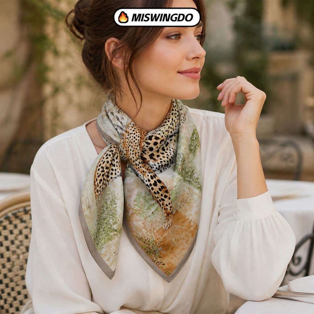 MISWINGDO Lenço De Pescoço , Quadrado Com Estampa De Leopardo Estilo Francês Bandana Leve Padrão Animal De 53 Cm