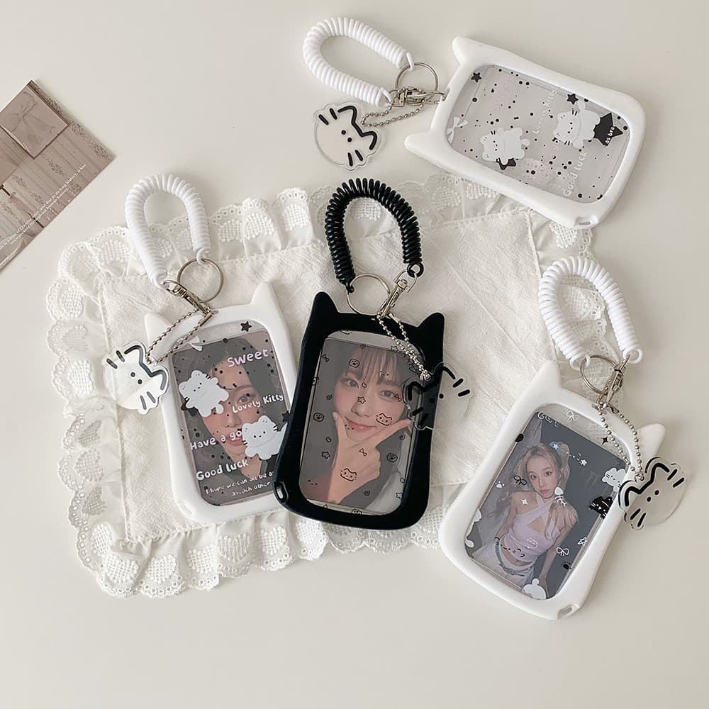 Forma transparente transparente da orelha do gato, cartão do Campus do estudante/cartão de refeição/photocard holder bts