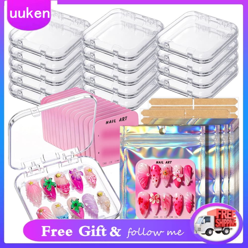 Uukendh Uukendh 15 conjuntos de caixas de armazenamento de unhas, à prova de poeira, grossos e transparentes,