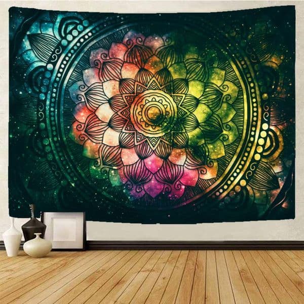 Tapeçaria Mandala Arco-Íris Estilo Nórdico para Decoração de Parede, Peça Suspensa para Quarto, Sala de Estar, Entrada,