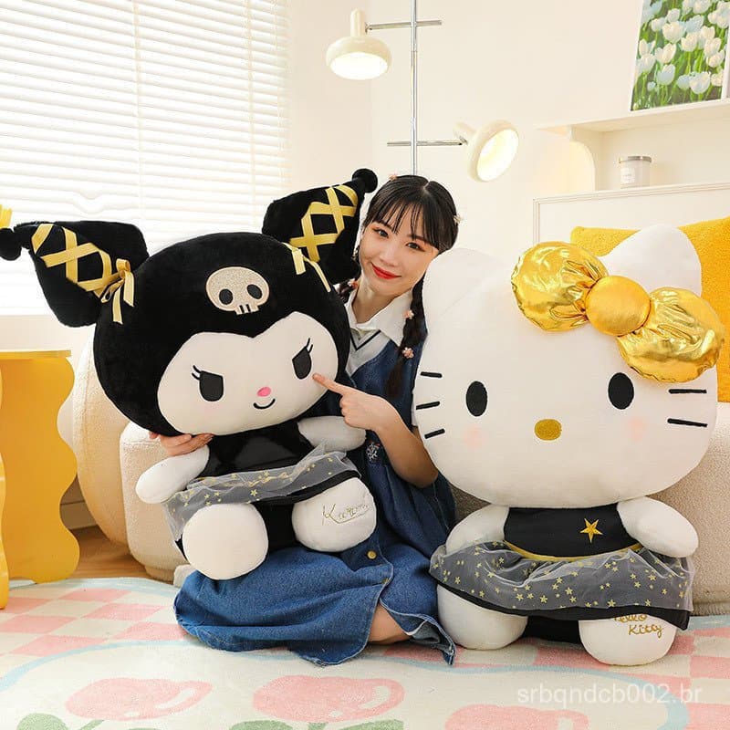 Black Vault Kuromi Hello Kitty KT Cat Boneca de brinquedo de pelúcia Boneca de presente Kuromi