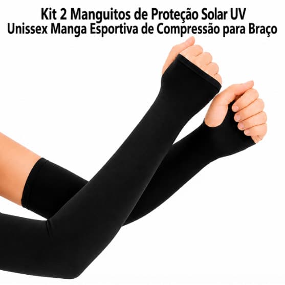 Kit  2  Manguitos de Proteção Solar UV Unissex Manga Esportiva de Compressão para Braço