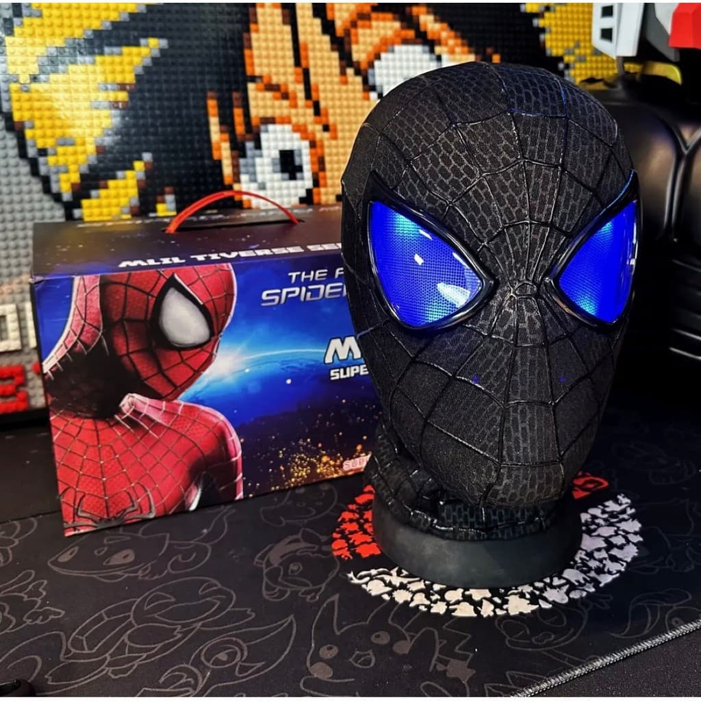 Preto Incrível Homem-Aranha Chapelaria Anel Piscante Elétrico Controle Remoto Máscara Vestível Para Adultos E Crianças