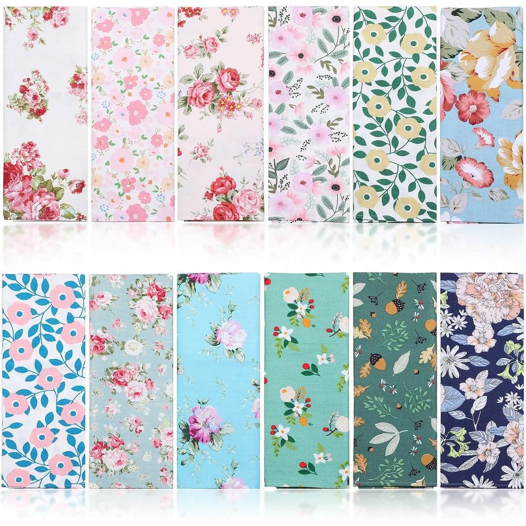 Conjunto de 24 Guardanapos de Algodão com Estampa Floral da Tatuo Spring Flower, 15 x 15 Polegadas, Guardanapos de Janta