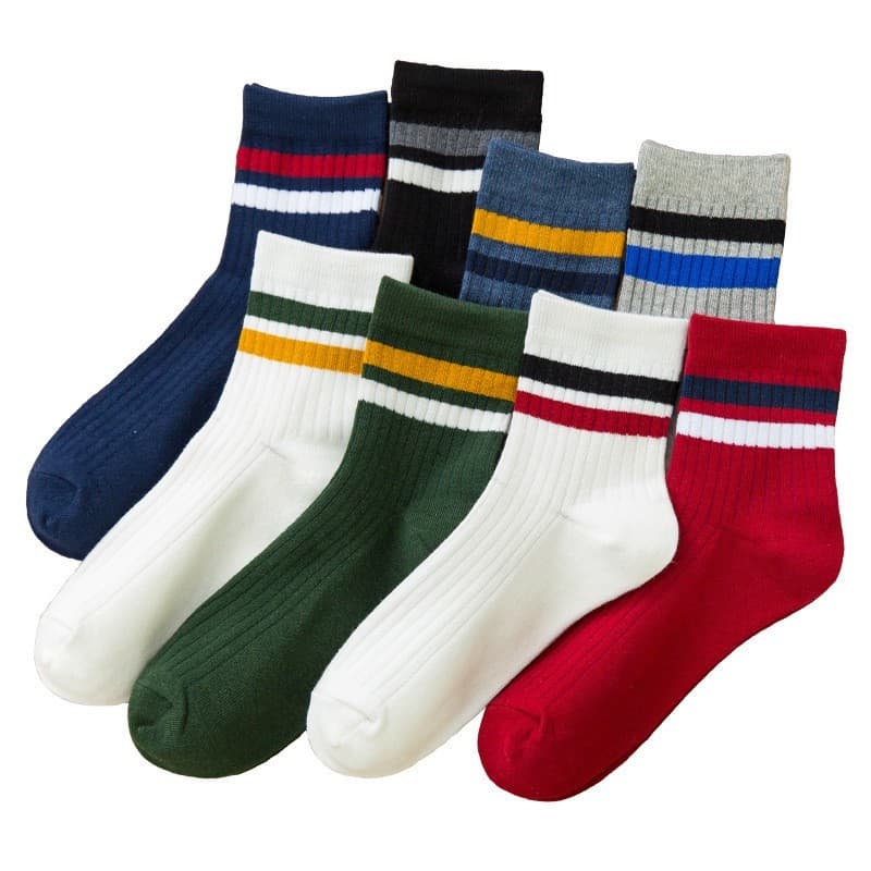 Datang Socks D383 Meias de cano médio Meias de algodão puro Street Wear Meias de cano alto Meias esportivas listradas Me