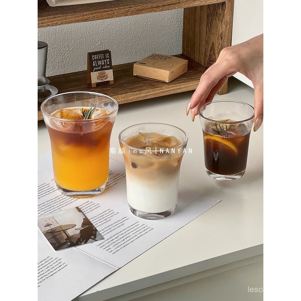 Influenciador ins estilo australiano branco xícara de café italiano Latte simples Retro sujo gelo americano copo de vidr