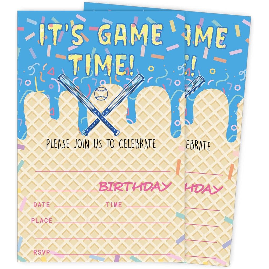 Convites de Aniversário com Tema de Beisebol, Convites de Aniversário "É Hora do Jogo" para Meninos e Meninas, Decoraçõe