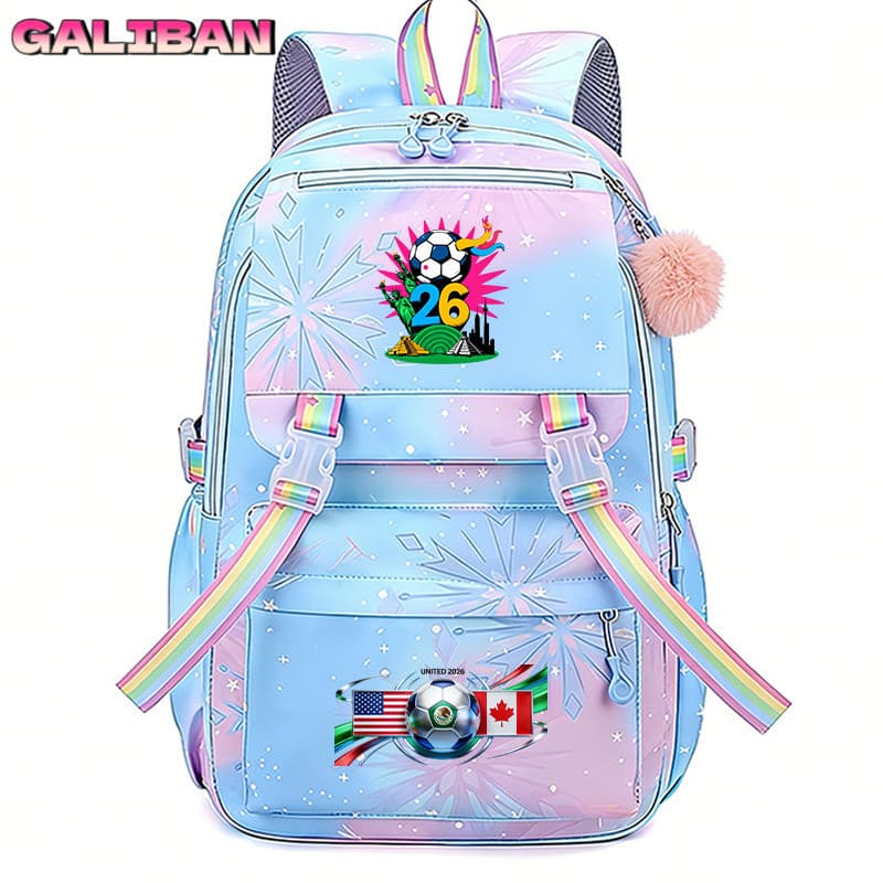 Mochila escolar mais vendida para a Copa do Mundo 2026 EUA-México-Canadá, para estudantes femininas do ensino fundamenta