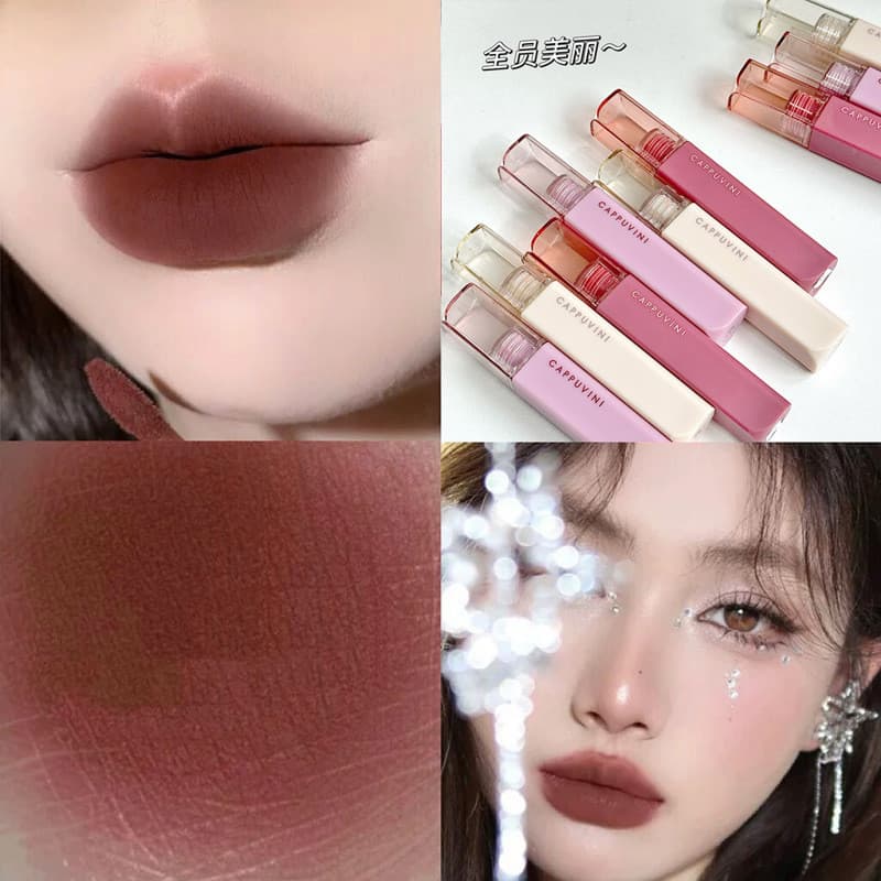 Batom Cappuvini Lip Mud Lip Glaze, Acabamento Matte Aveludado, Não Gruda no Copo, Acessível para Estudantes, Batom Ilumi