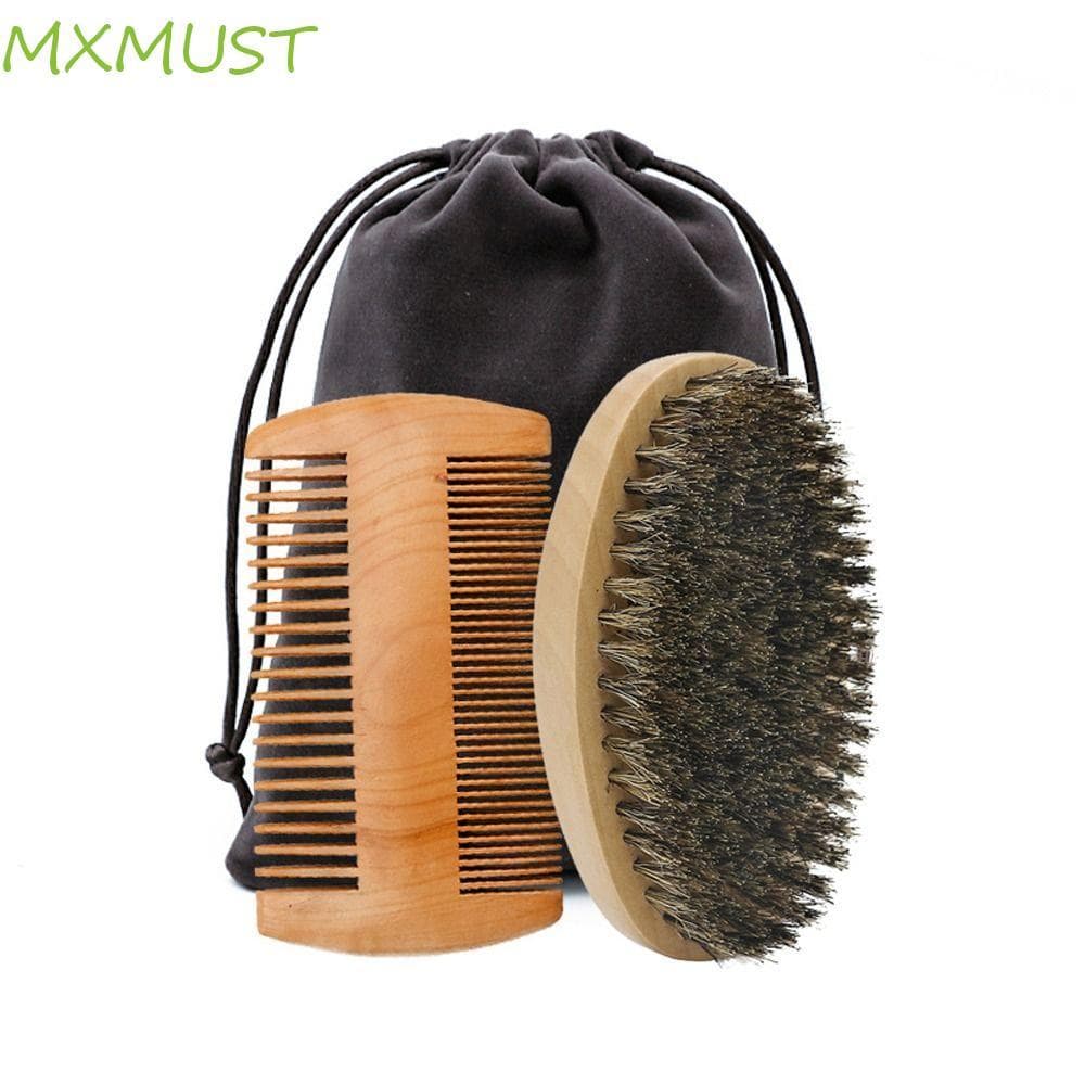 MXMUST 2/3pcs Conjunto De Escova E Pente Para Barba , Kit De Bigode Masculino Com Cerdas De Javali , Profissional