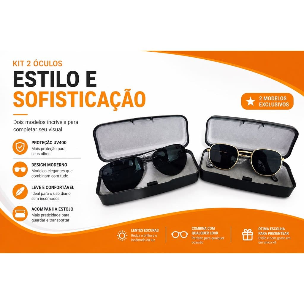 Kit 2 Oculos Luxo+ Caixinhas para qualquer Ocasiao Masculino/ Feminino
