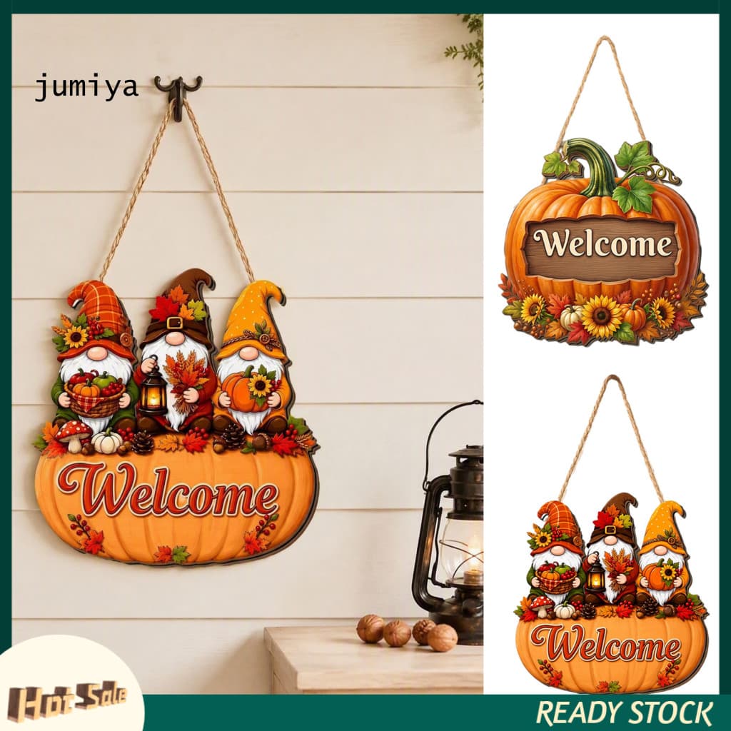 Autumn Welcome Sign Hanging Wooden Door Decor Pumpkin Gnome – Rustic Fall Harvest Wood Ornament with Hemp Rope Perfect