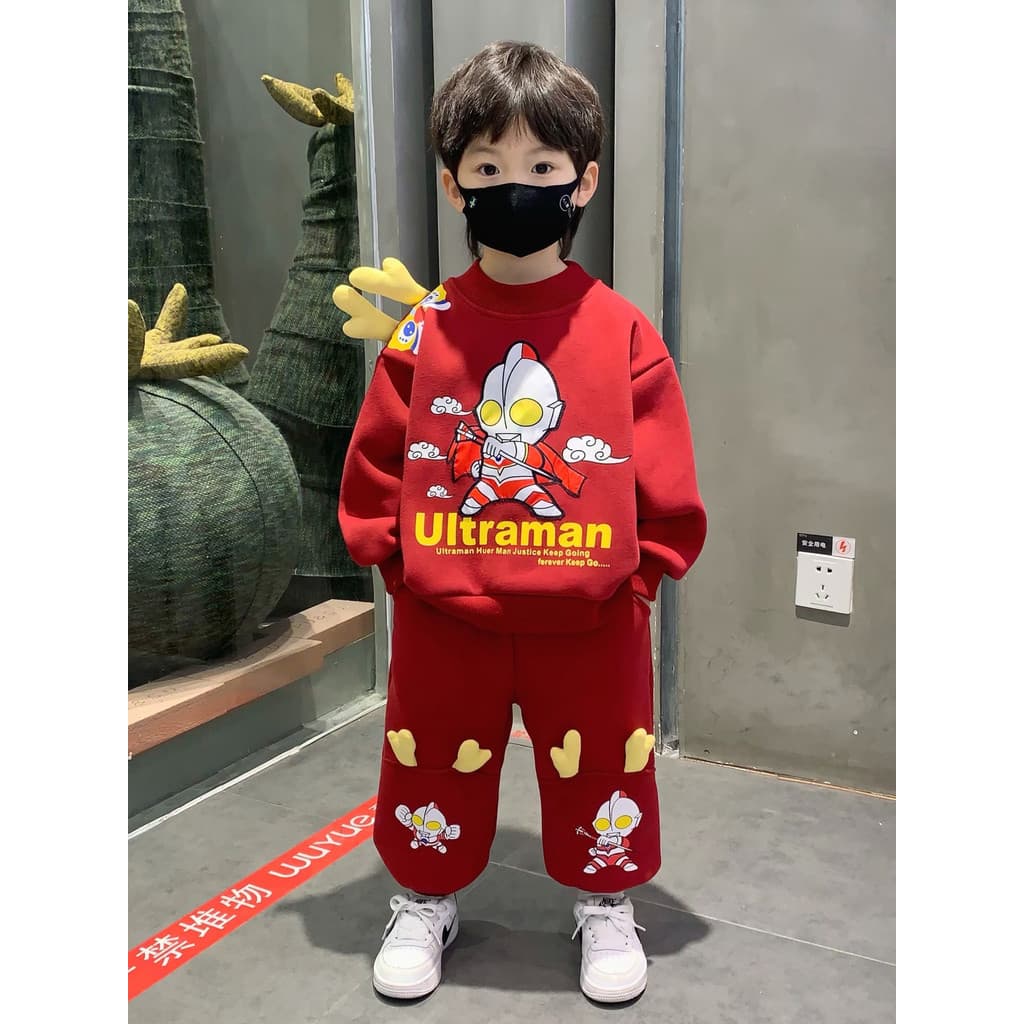 Ultraman roupas de ano novo ano novo forro de lã vermelha moletom terno 26 novo estilo bonito moda meninos festivo roupa