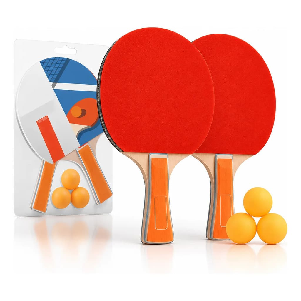 Kit 2 Raquetes Ping Pong Tênis De Mesa + 3 Bolinhas