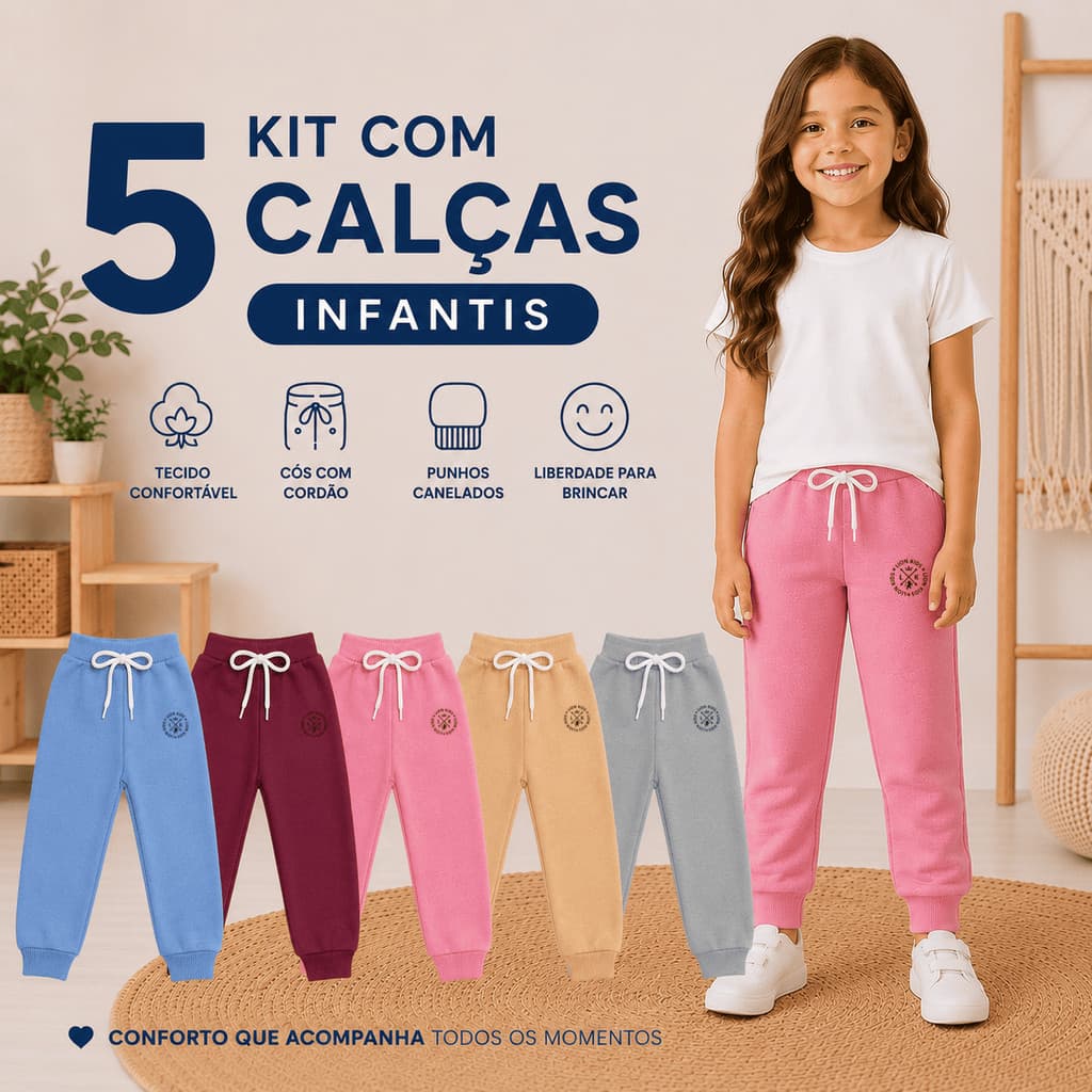 Kit 5 Calças Menina Moletinho Infantil Inverno