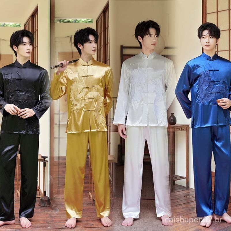 Traje Tang Chinês para Homens, Uniforme de Kung Fu, Camisa e Calças, Vestuário Tradicional Hanfu para Tai Chi TIZZ