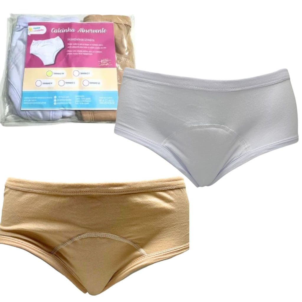 Calcinha Absorvente Algodão Segura Escapes xixi 2un Bco/BG