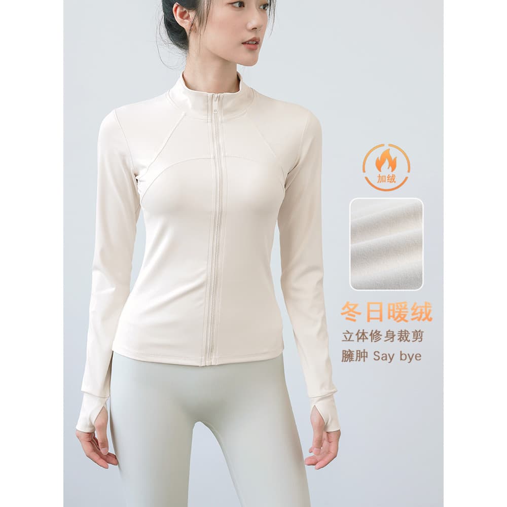 Jaqueta esportiva feminina com gola alta, cintura estreita, aparência mais fina, roupa Fitness elástica apertada @-