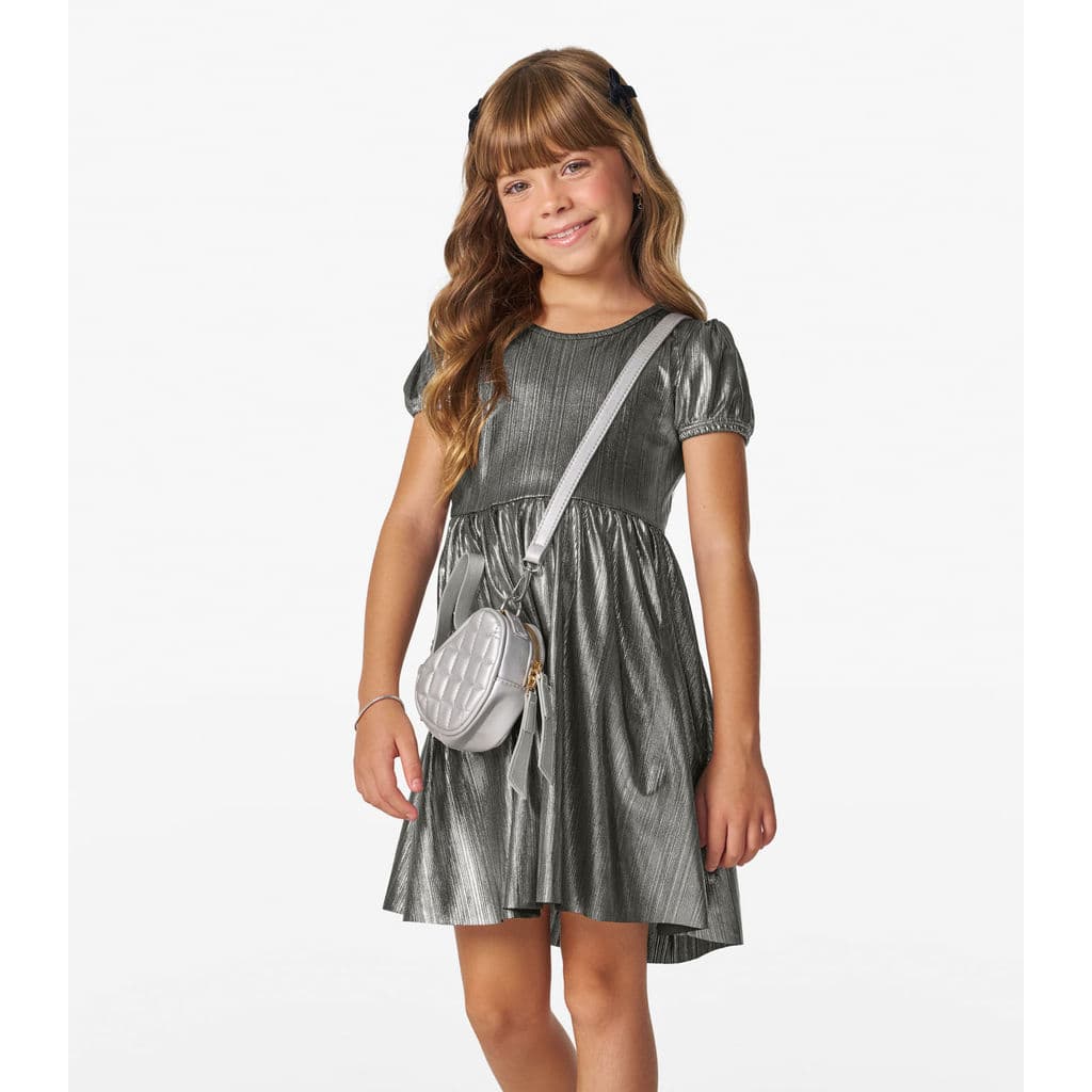 Vestido em Malha Plissada Shiny Trick Nick Cinza