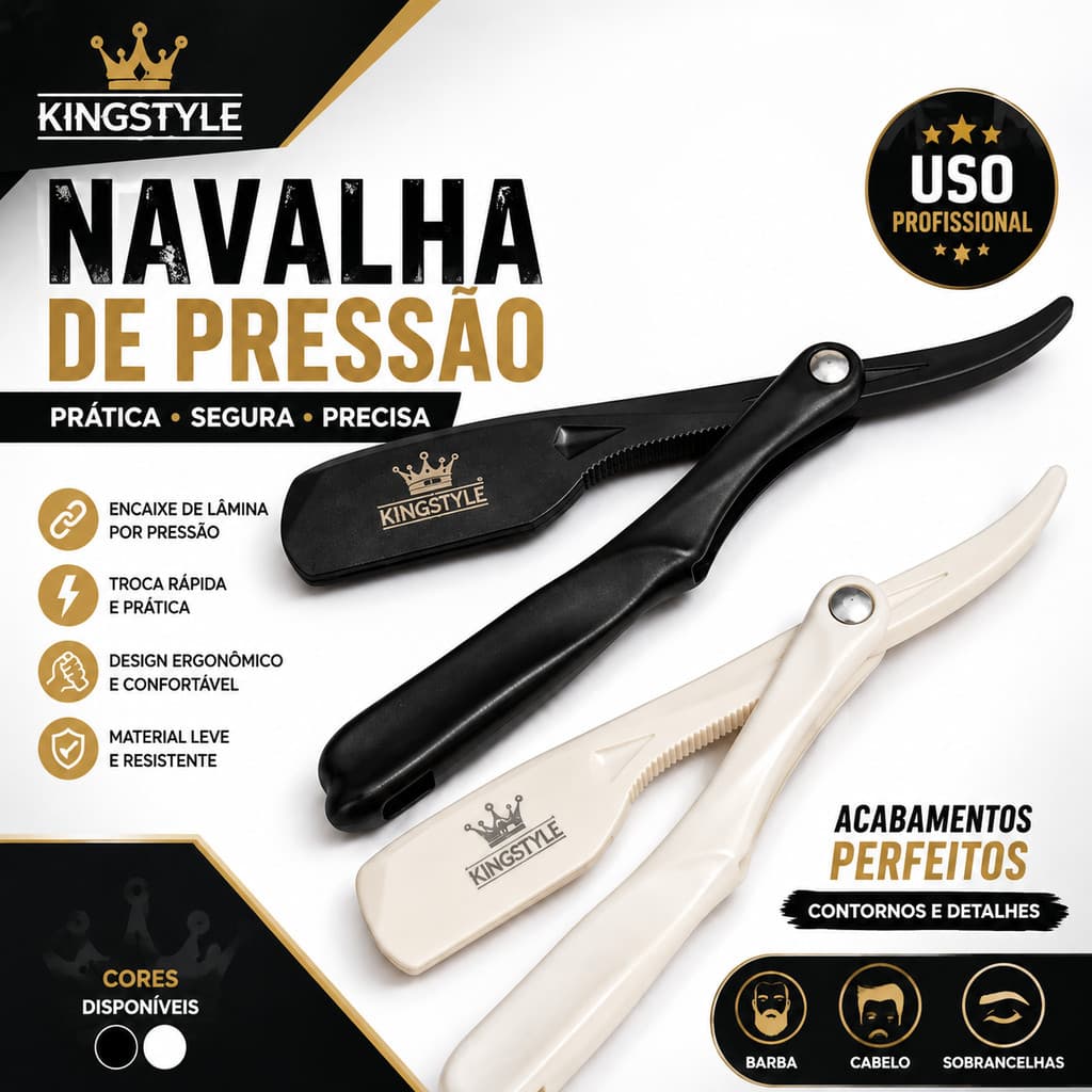 Navalhete de Pressão Kingstyle Profissional para Barbearia Barba Cabelo Contorno e Acabamento