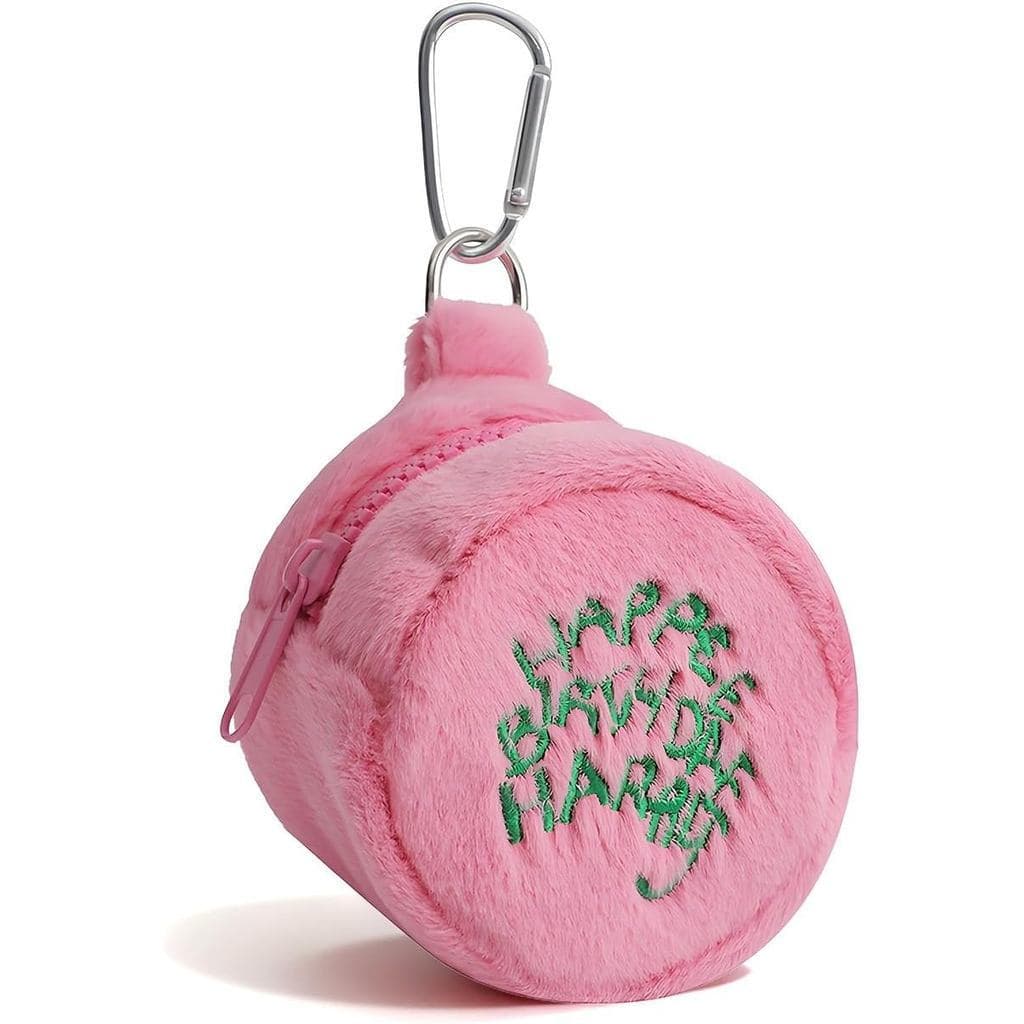 Bonito rosa pelúcia Mini moeda bolsa chaveiro carteira pequeno zíper saco pingente pequeno fone de ouvido saco