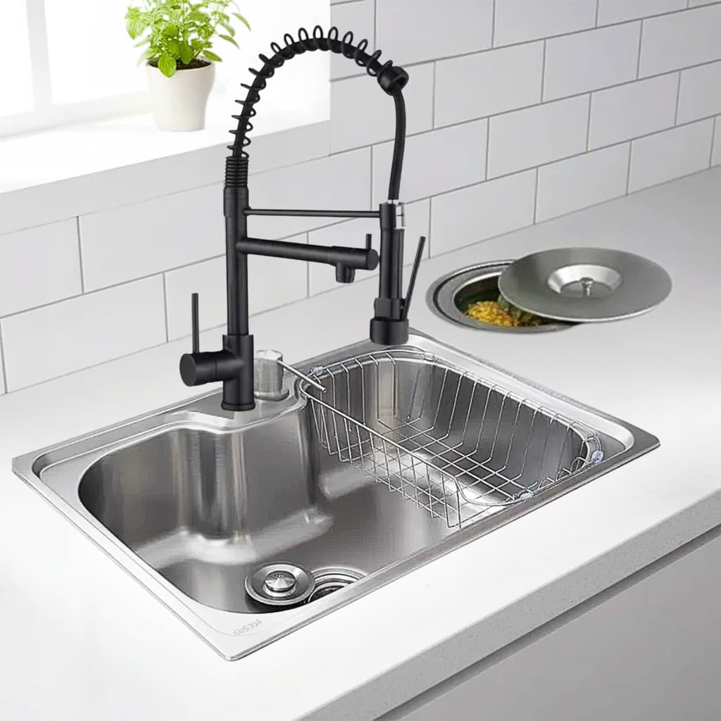 CUBA 50X40CM AÇO INOX ESCOVADO + TORNEIRA GOURMET E LIXEIRA