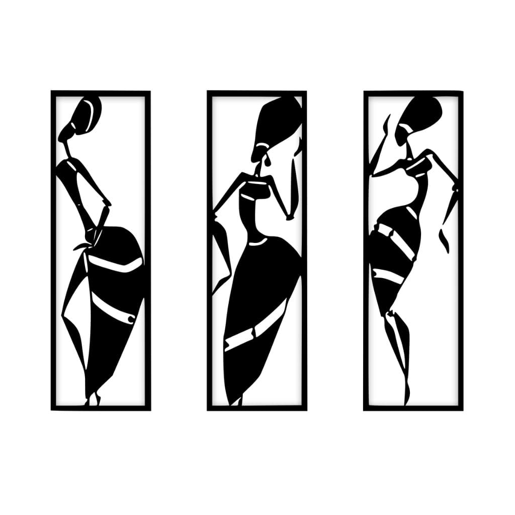 Quadro Mulheres Estilizadas MDF 3mm Preto Arte Moderna e Sofisticada