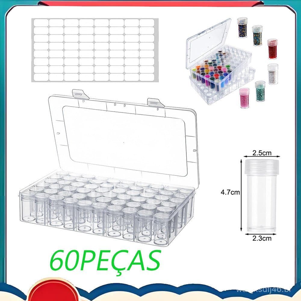 caixa organizadora para diamantes de pintura frasco organizador com 60 compartimentos para diamantes de pintura