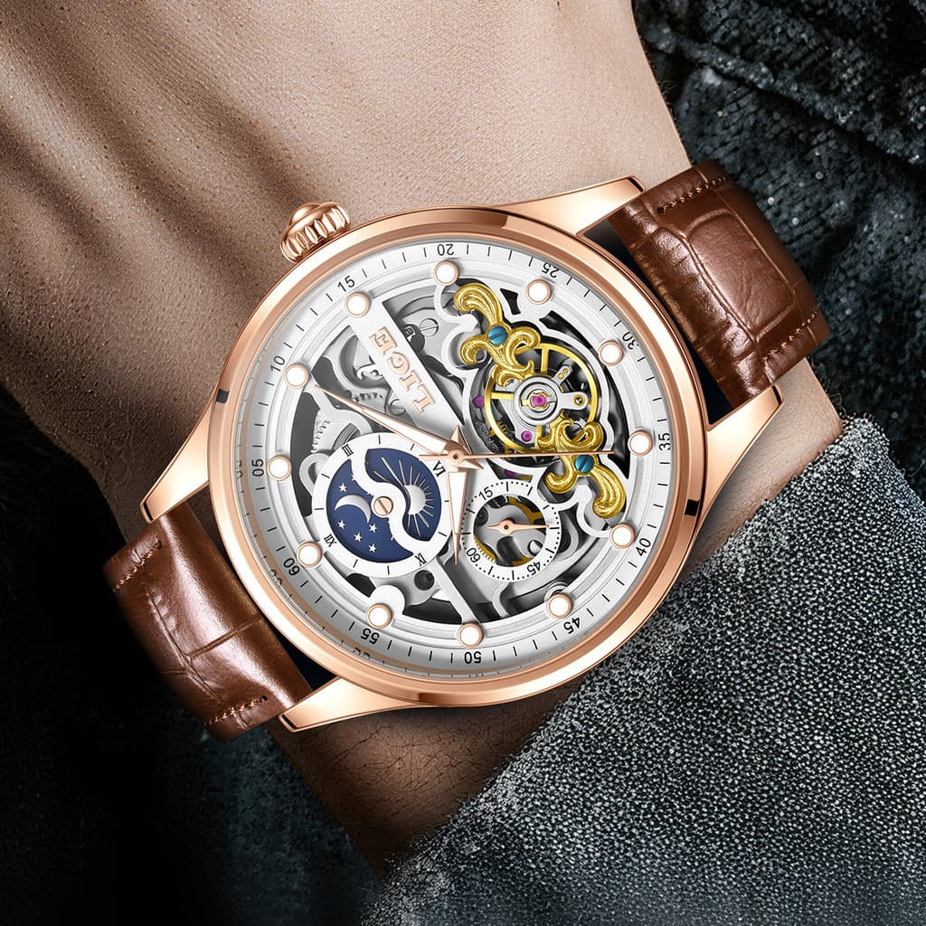 LIGE/Relógio Masculino Relógio Mecânico Mecânico Masculino Tourbillon Relógio de Pulso Masculino