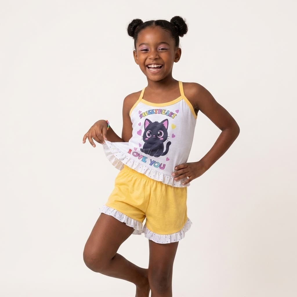 Kit Pijama feminino INFANTIL Short Doll de Verão Alcinha Short Doll Malha Conjunto Baby Doll Personagens