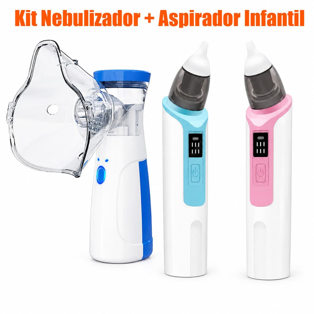 Kit Aspirador Nasal Elétrico Infantil 6 Níveis + Nebulizador Inalador Portátil Bebê Adulto com Máscara