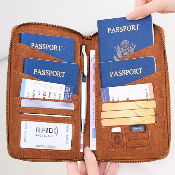Novo estojo anti-magnético para passaporte com RFID, equipado com zíper longo, porta-passaporte multifuncional, capaz de