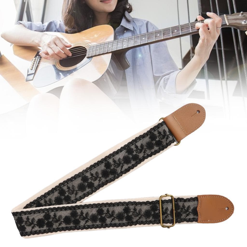 Correia de guitarra de renda preta Xixian – universal ajustável para guitarras elétricas acústicas e baixos