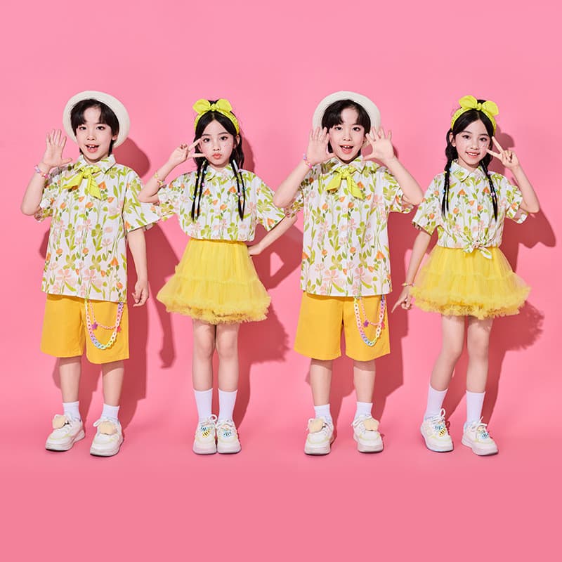 Traje de desempenho infantil estudantes do ensino fundamental jogos Cheerleading camisa Floral gaze saia classe traje Ch