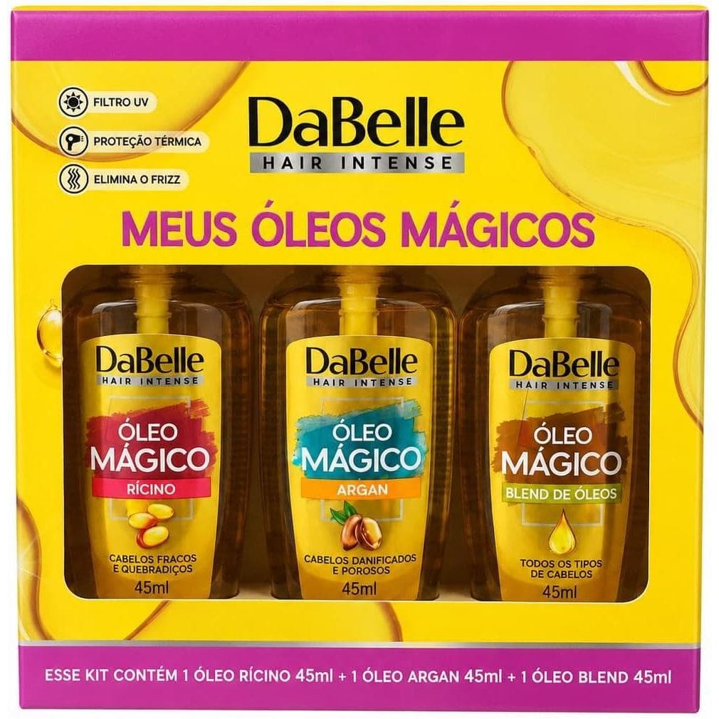 Óleos Mágicos DaBelle, Kit 3 Óleos: Rícino Argan e Blend de Óleos Anti-Frizz Filtro UV, 3x45ml