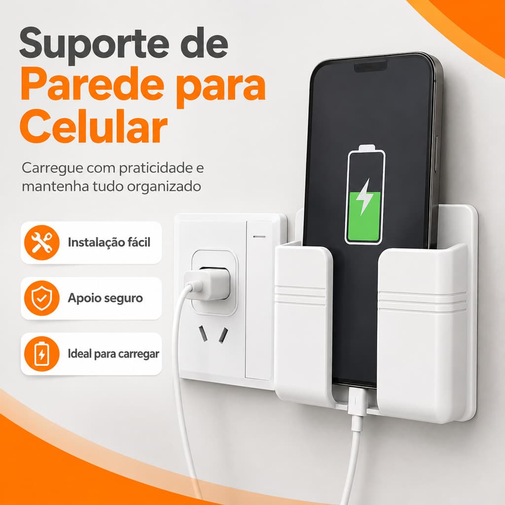 Suporte de Parede para Celular e Controle Remoto Organizador com Porta Cabos Adesivo Multiuso