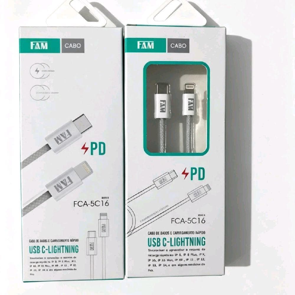 FAM Cabo de Dados e Carregamento Rápido USB C-Lightning FCA-5C16 com Suporte Compatíveis para iphone