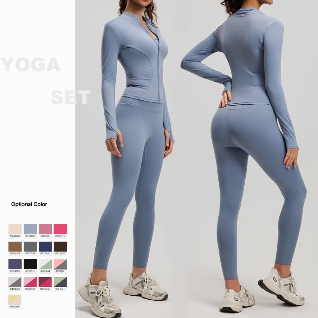 2026 verão senhoras Yoga caixa zíper pescoço cheio manga longa cintura cintura alta quadril elevador pernas