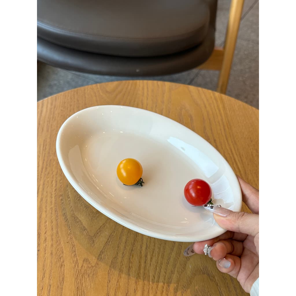Prato de jantar Oval de cerâmica branca, prato pequeno de frutas simples para uso doméstico, estilo nórdico