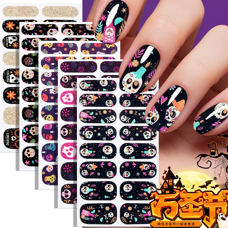 Novos adesivos luminosos para unhas de Halloween, adesivos de arte para unhas em estilo sombrio europeu e americano.