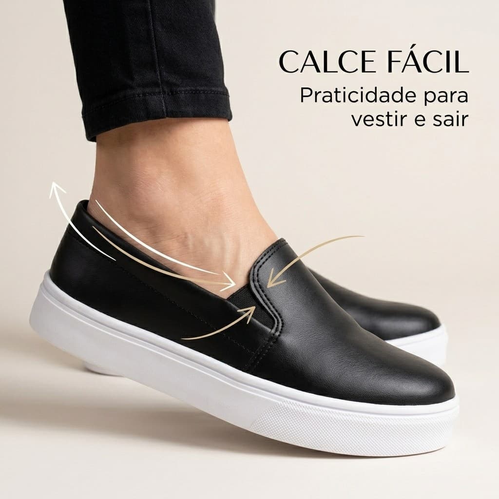 Tênis Feminino Slip On Iate Plataforma Calce Fácil Casual Confortável Leve para Dia a Dia