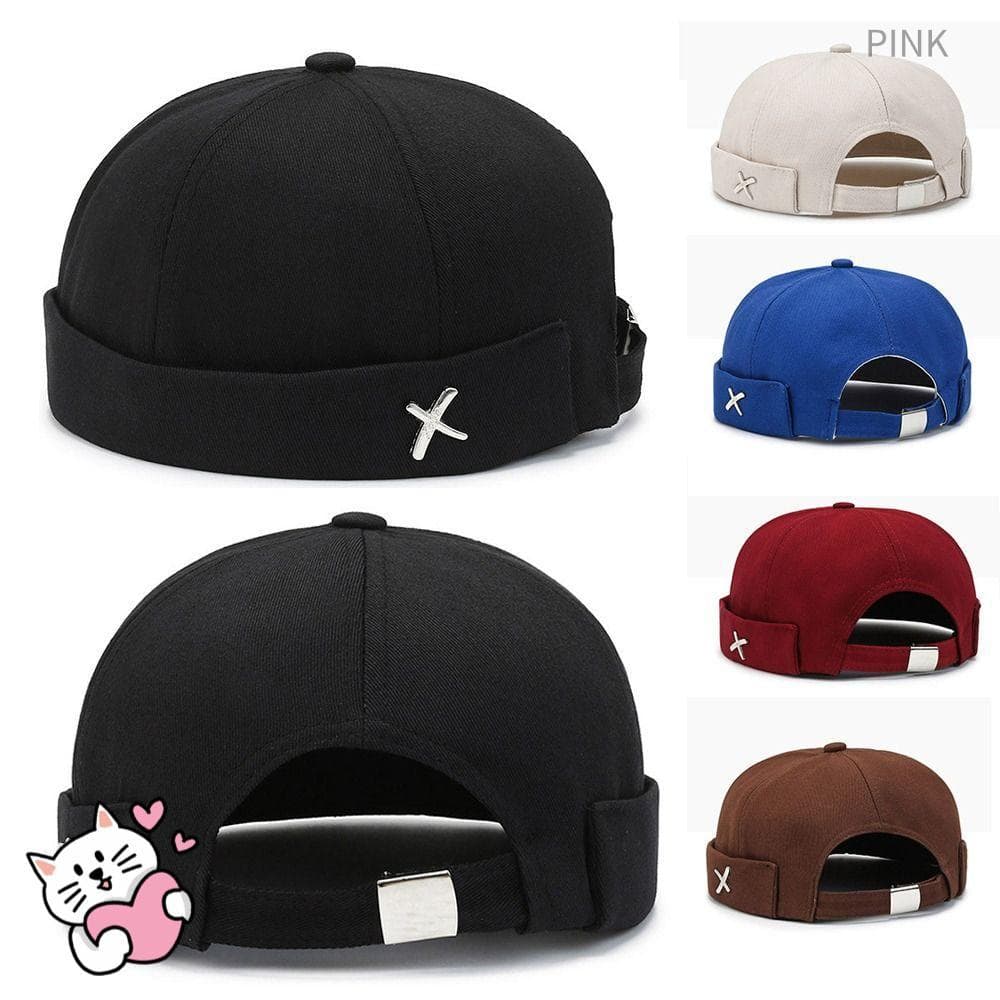 PINK1 Chapéu Vintage Dome , Boné Docker Sem Aba Estilo Lavado De Cor Sólida , Gorro Ajustável De Melão De Algodão