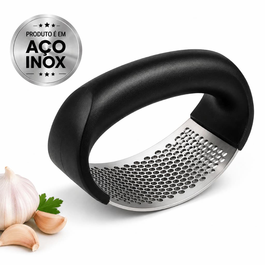 Espremedor de Alho Inox Amassador Triturador Manual Fácil e Prático