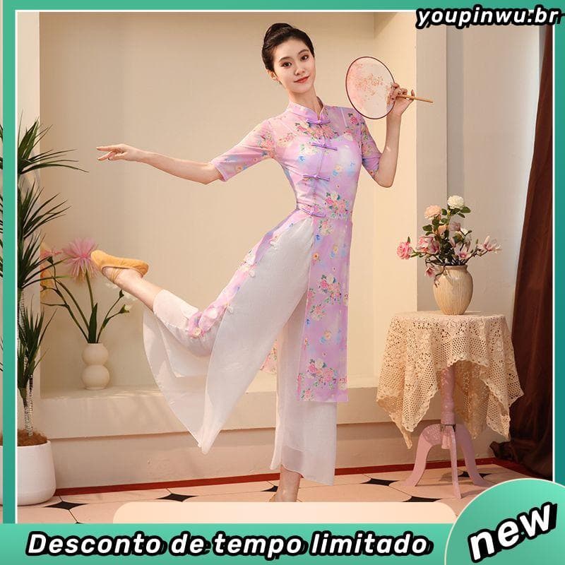 Dança clássica melhorada cheongsam etiqueta corporal estilo chinês traje de prática de dança elegante gaze dança cheongs