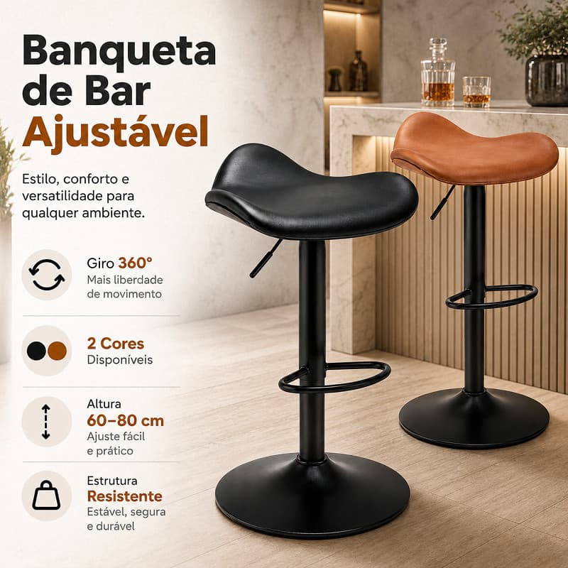 Banqueta Giratória Decorativa Altura Regulável Couro PU, Móvel Moderno Para Balcão Cozinha Residencial