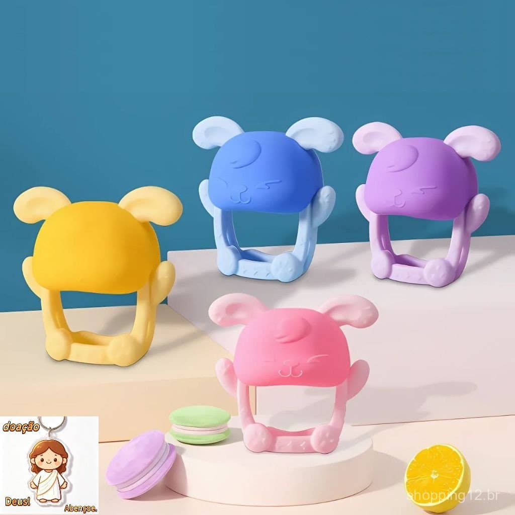 Luvinha Rabbit Mordedor de Silicone para Bebês, Luva Massageadora de Dentes para Bebês