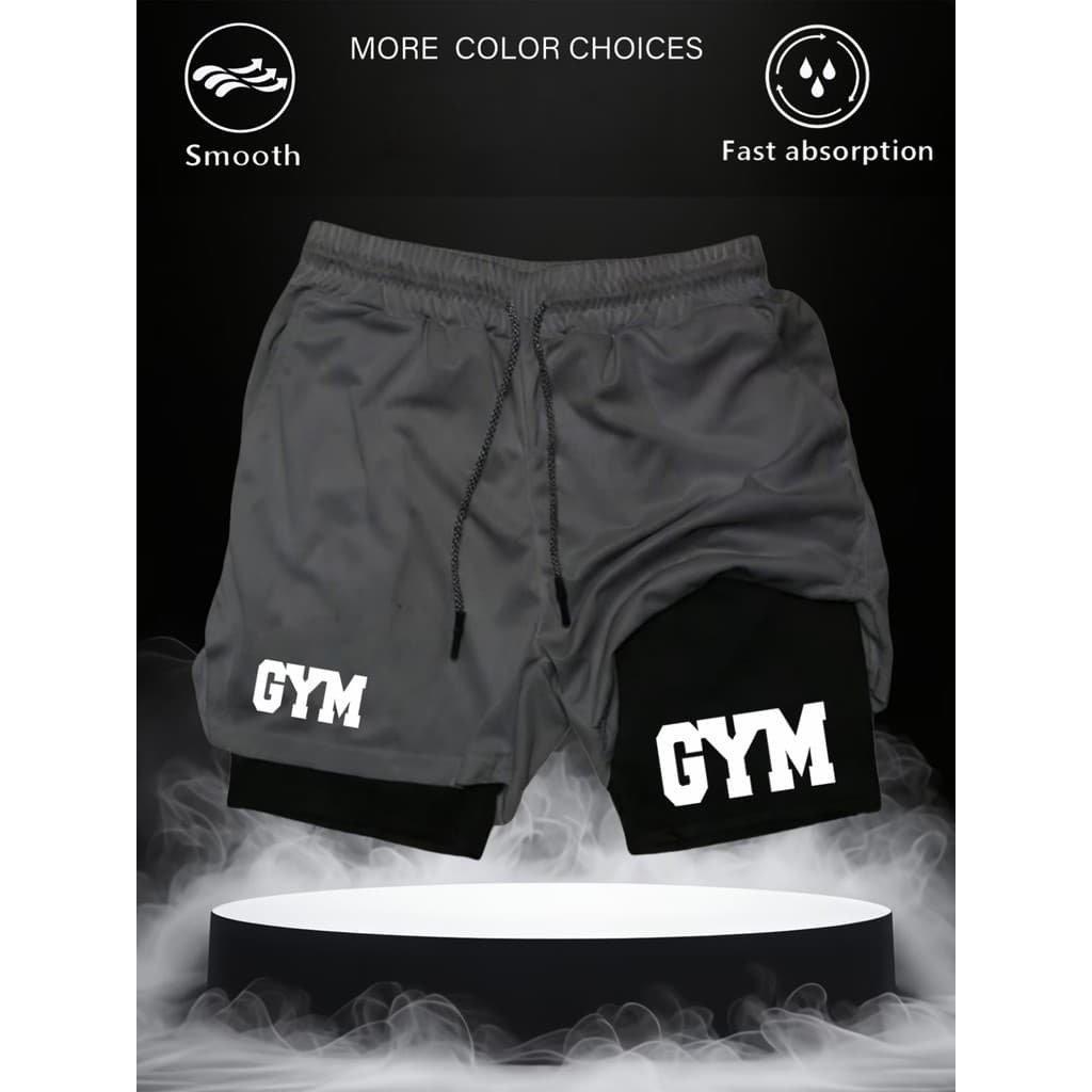 Shorts masculinos de camada dupla, shorts esportivos dois em um, shorts de corrida fitness de camada dupla, adequados pa