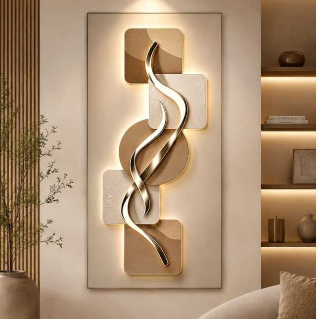 Quadro Decorativo Abstrato Moderno 3D Efeito LED (Não Possui LED) Sala Quarto Hall Escritório