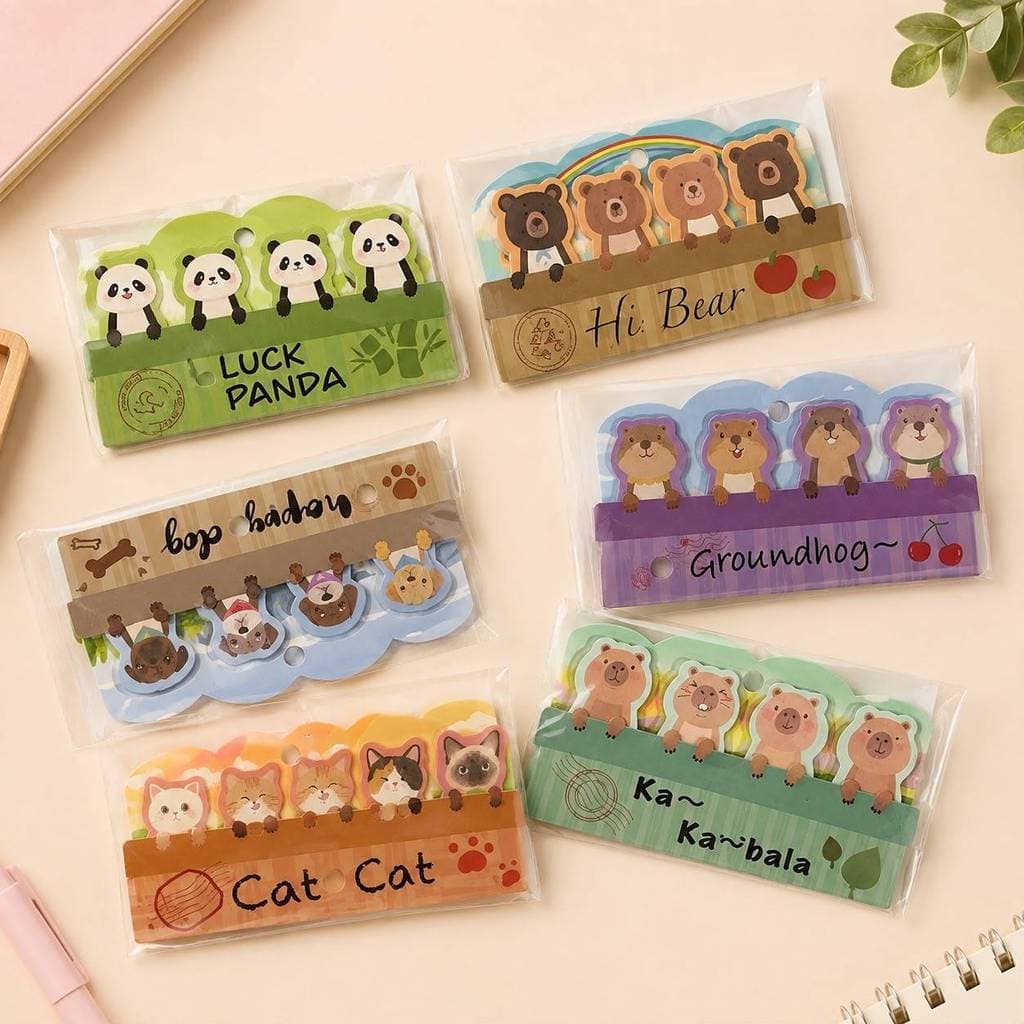 Bloco de Notas Decorado Kawaii 120 Folhas | Animais Fofos Cat, Panda, Capivara e Dog